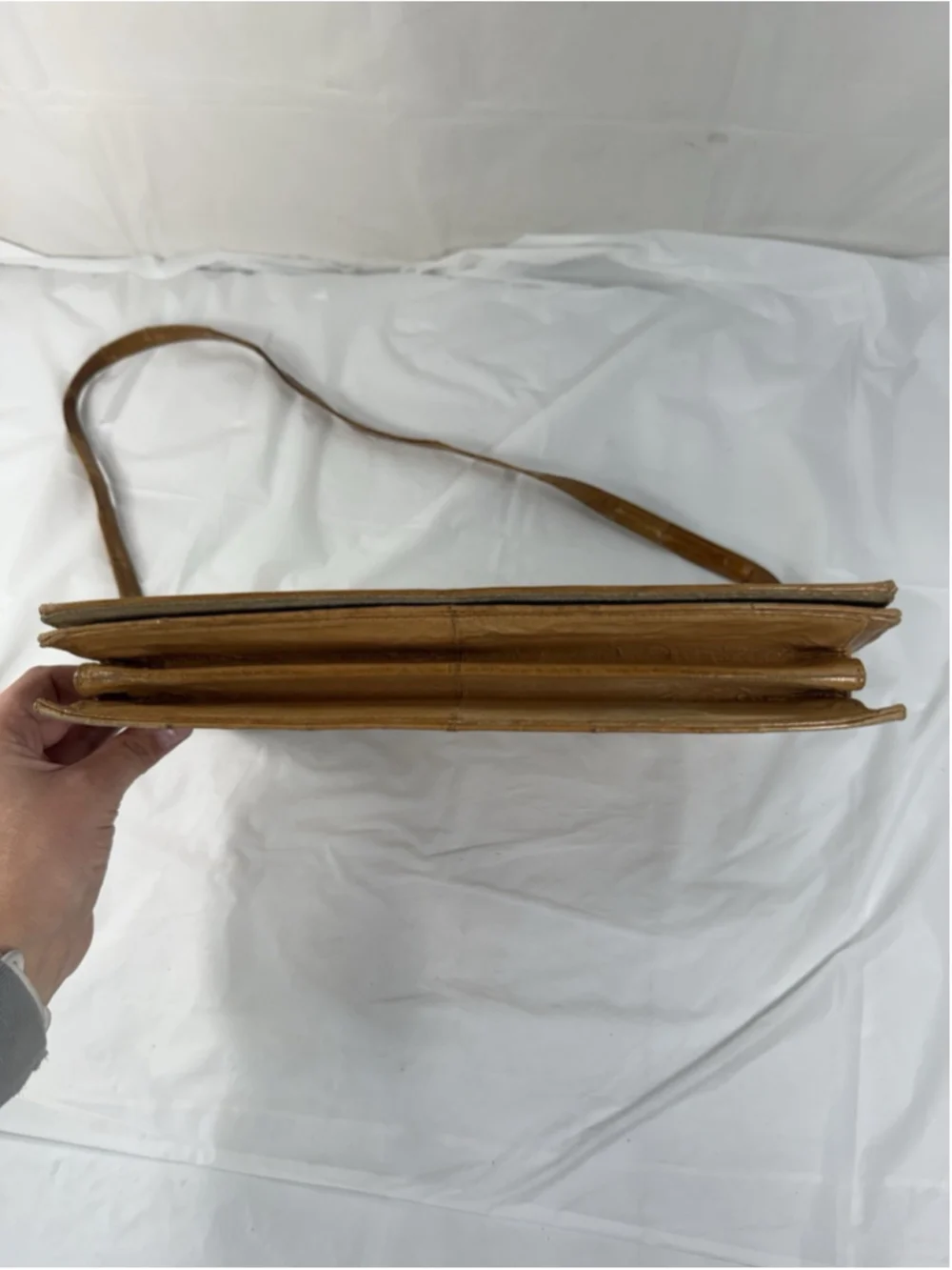 Vintage 80's Sunco Genuine Eel Skin Messenger Bag in beige